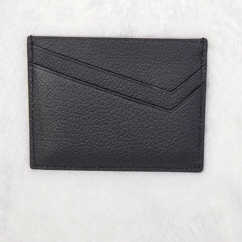 Tiffany & Co T Logo Black Pebbled Leather Card Case Wallet Pink Italy NWT
